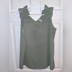 Zenana Outfitters Olive Green Ruffle Strap Tank Top